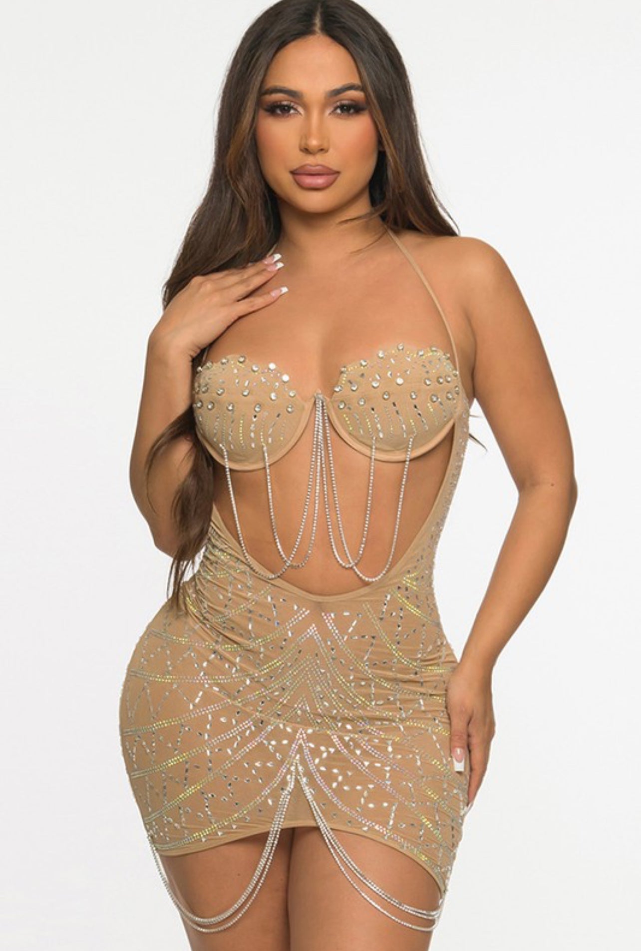 Hevhi rhinestone jewl mini dress