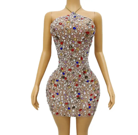 Skittlia bejewel studded mini dress