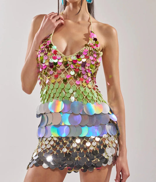 Quarissa multi-disc color knit mini dress