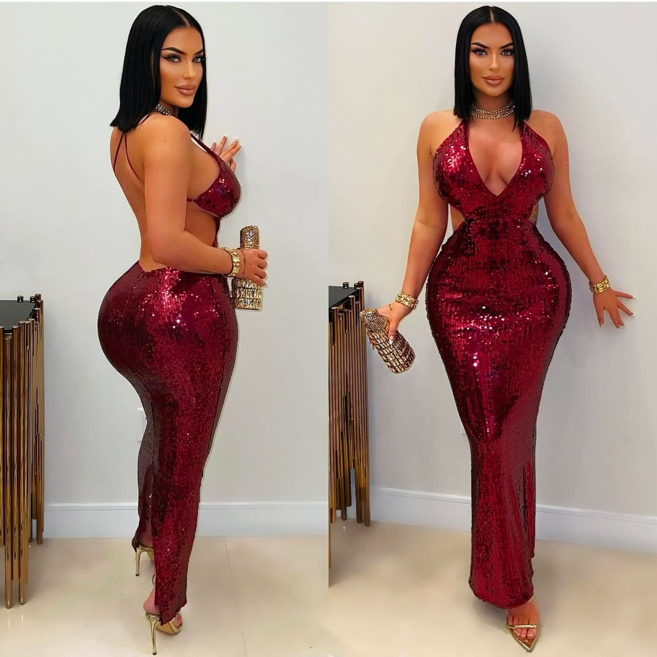 Seleine sleek long dress-burgundy