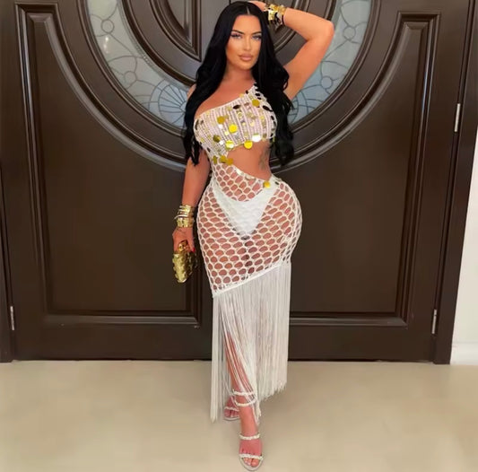 Ibiza tassel net dress