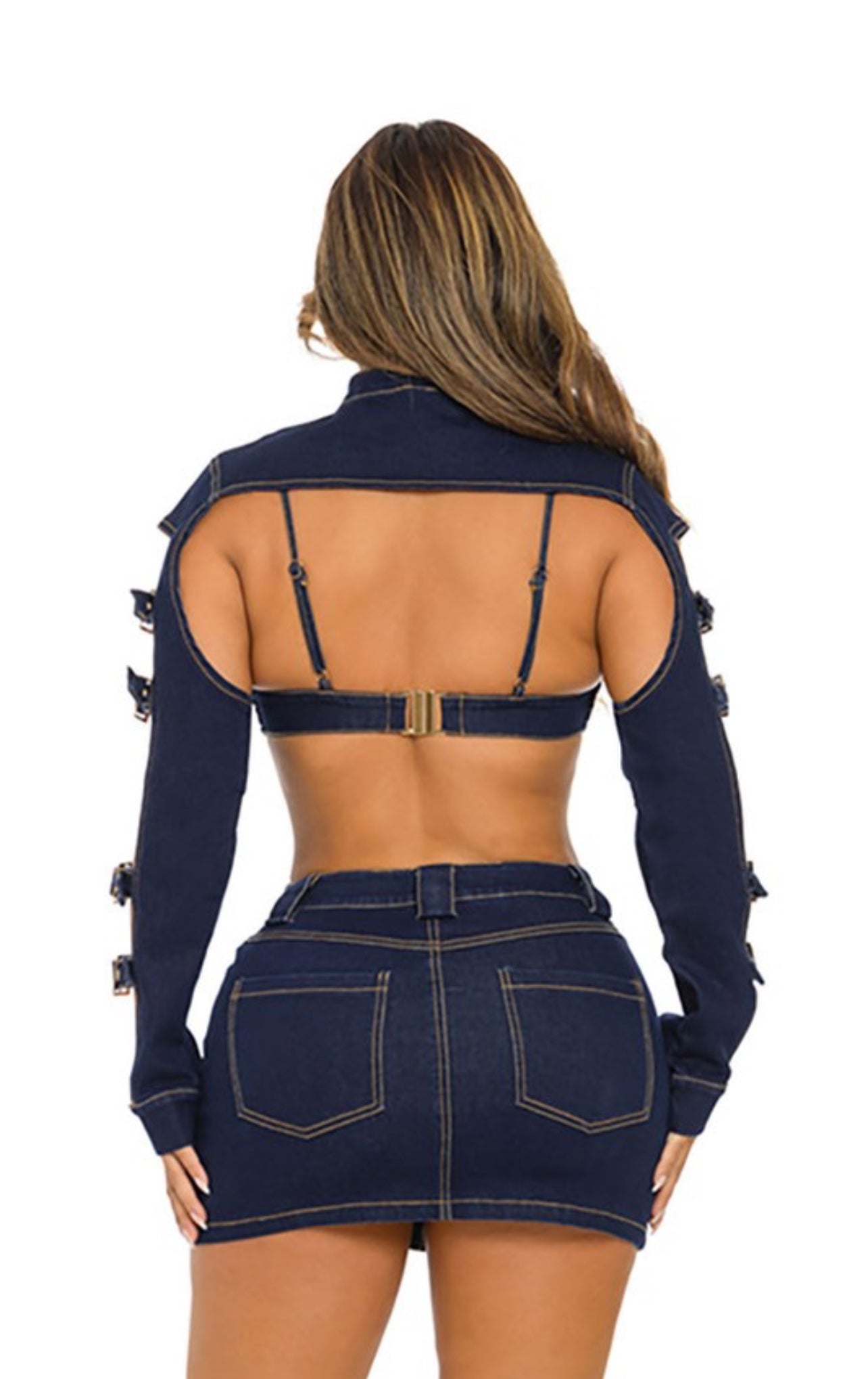 Dierrion denim bralette skirt set