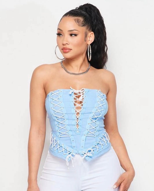 Tied with X soft denim tube top