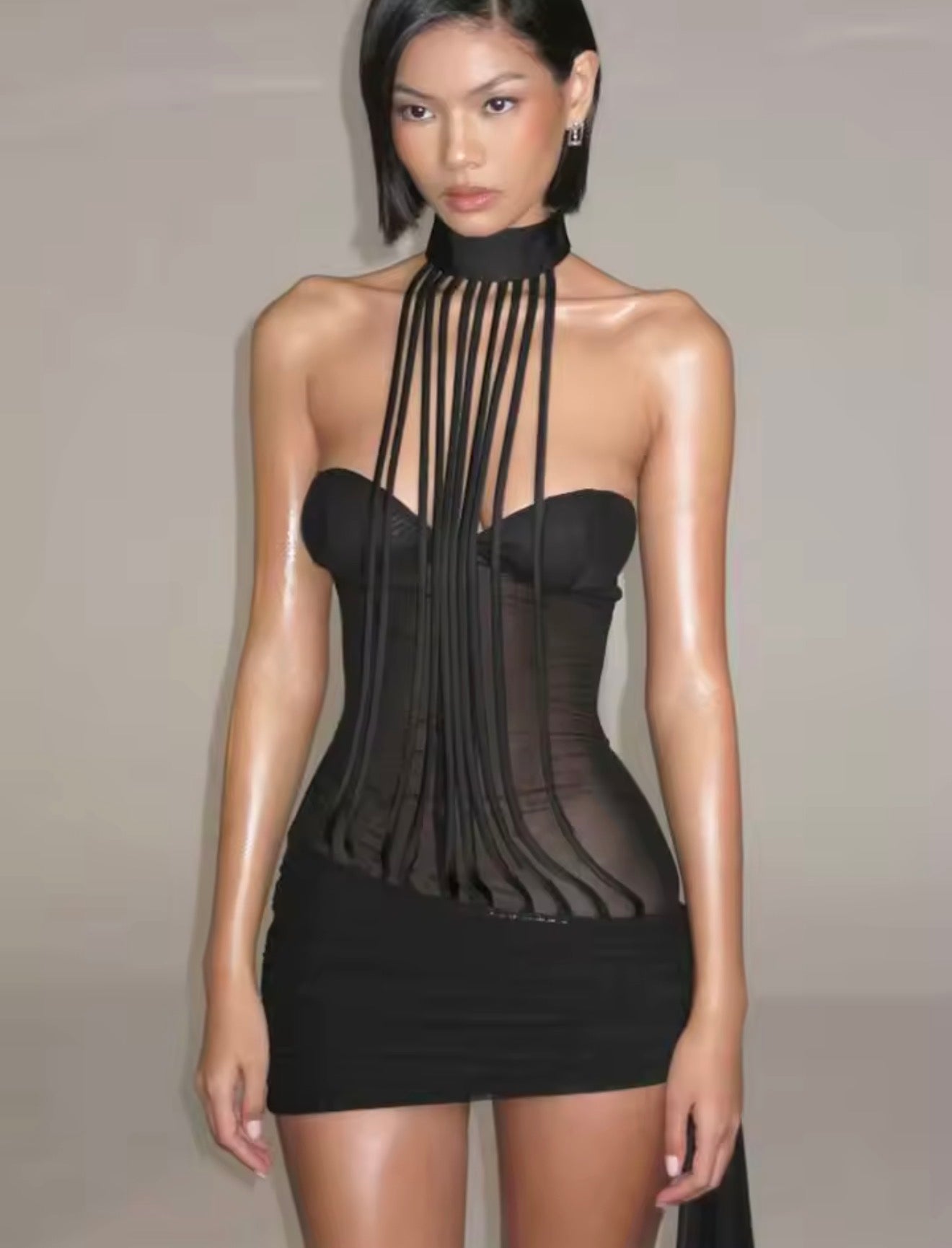 Alignmeni bodice choker mini dress