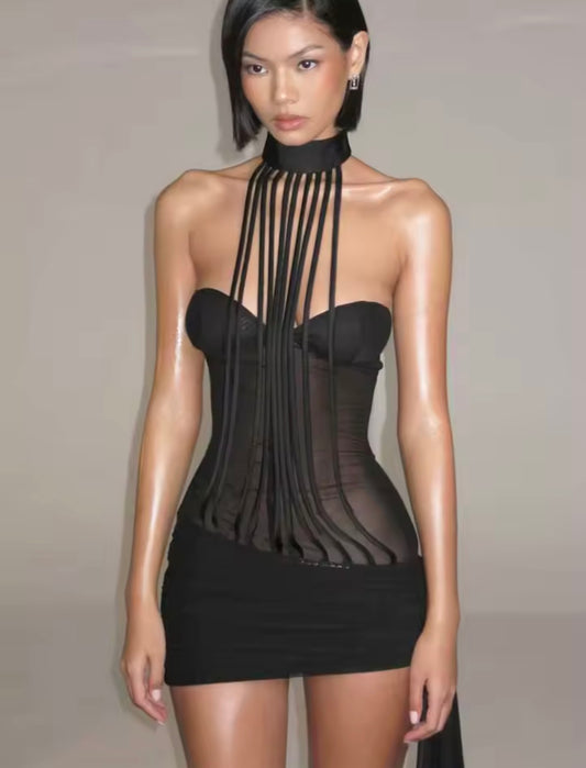 Alignmeni bodice choker mini dress