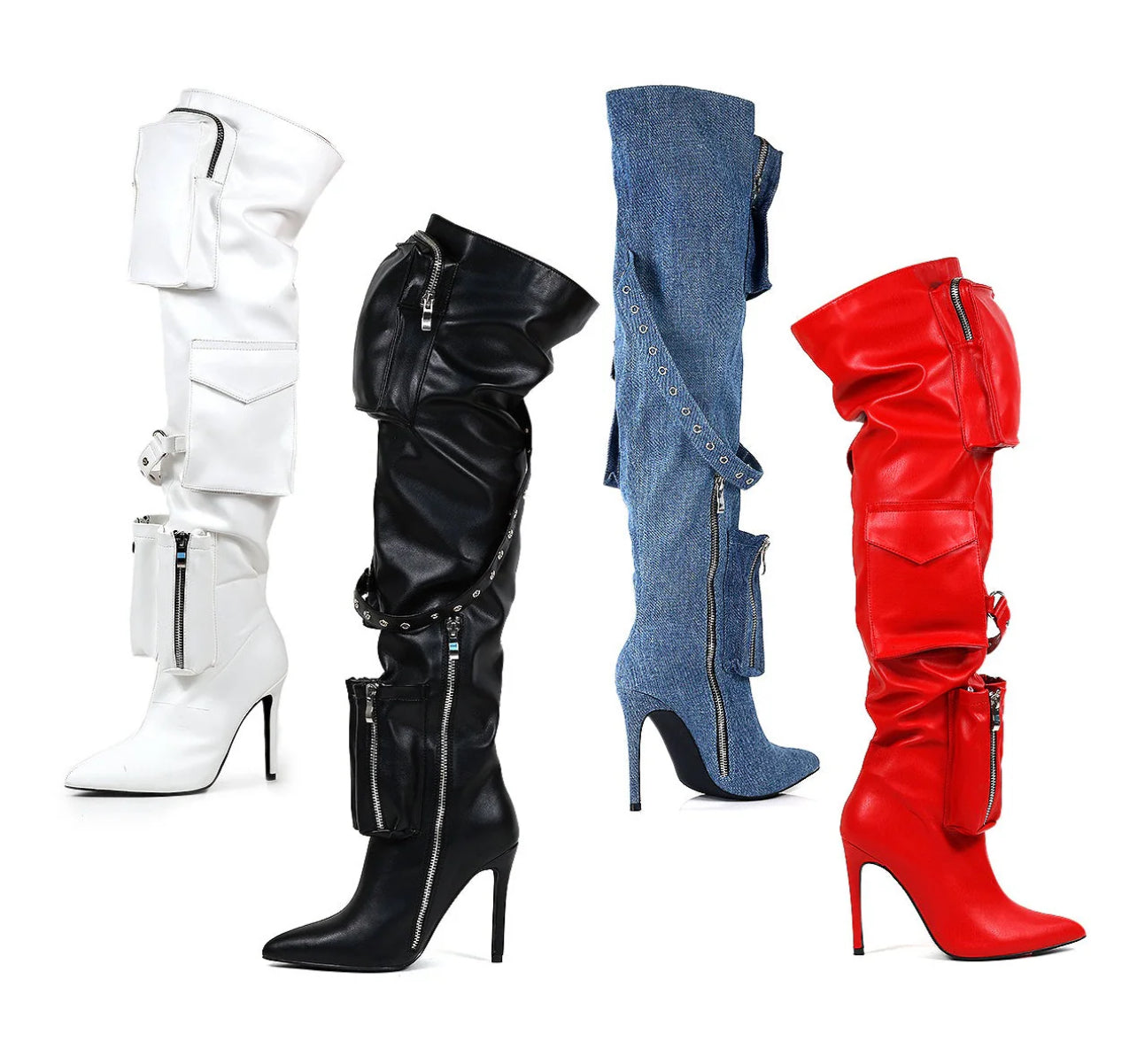 Gajactor pocket thigh-high boots