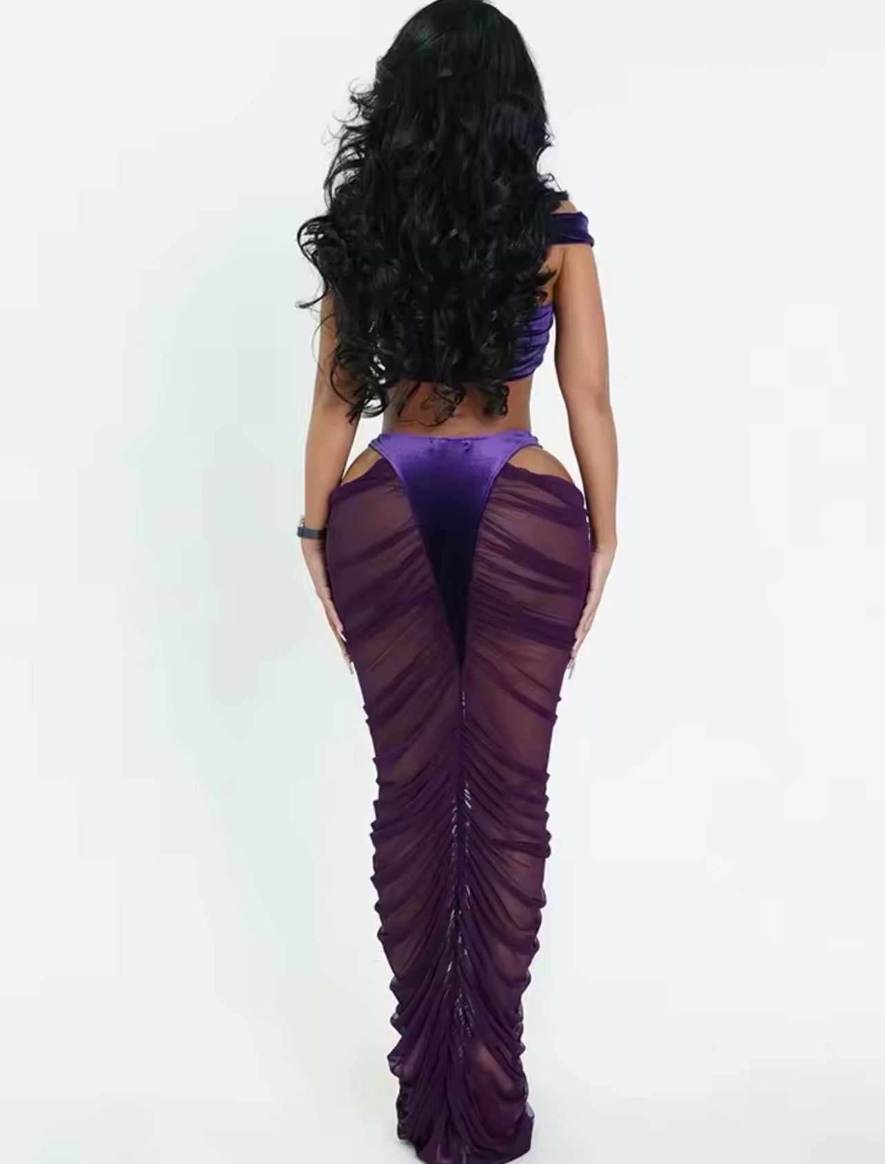 Rouxe coquette velve sheer skirt set