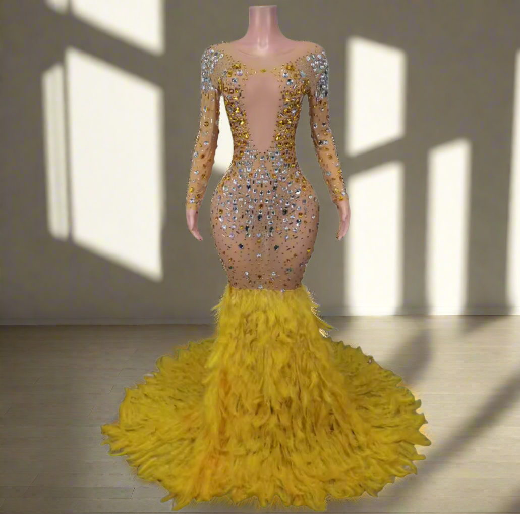 Queenaire bombshell feather gown