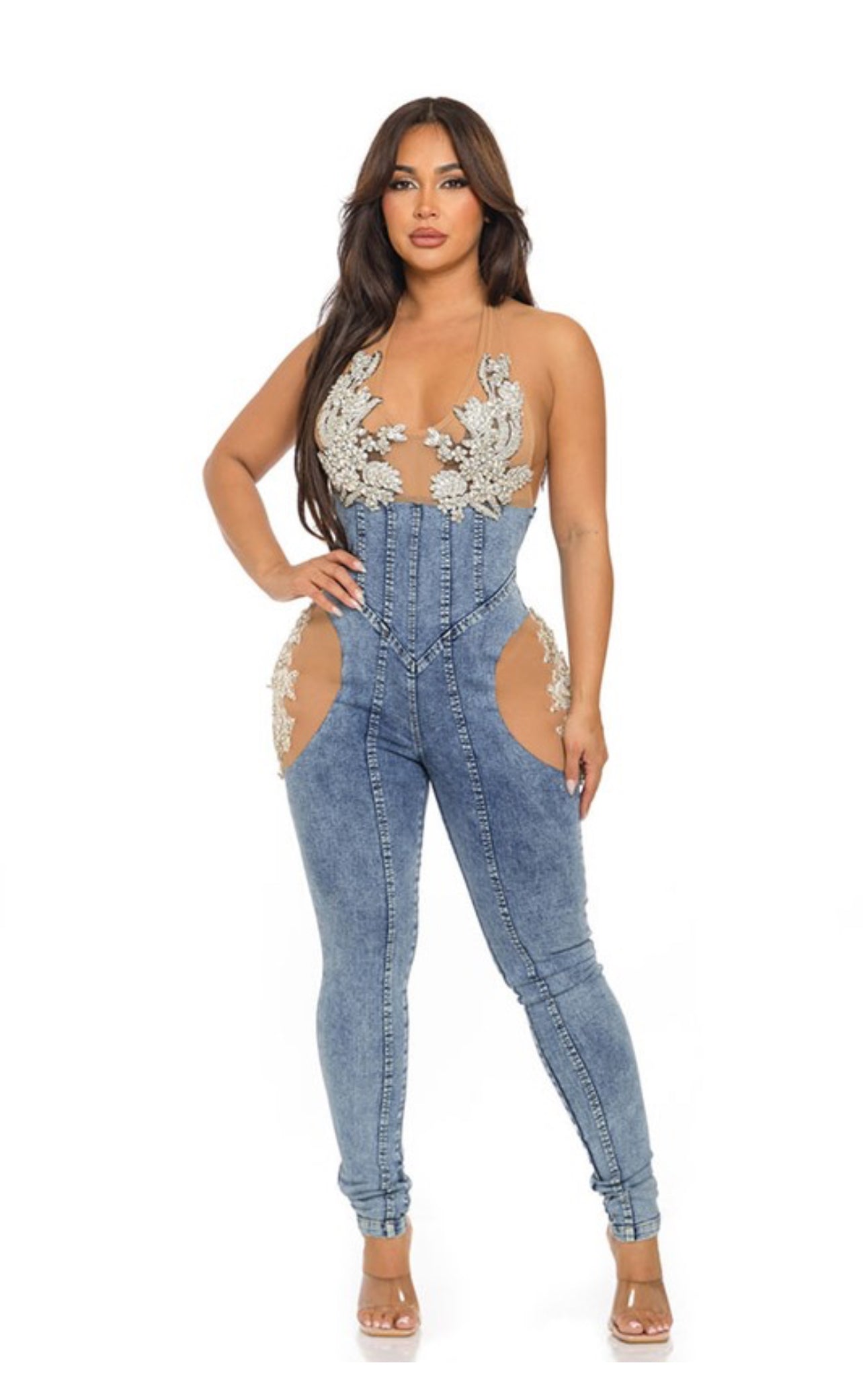 Tenhini denim crystal jumpsuit
