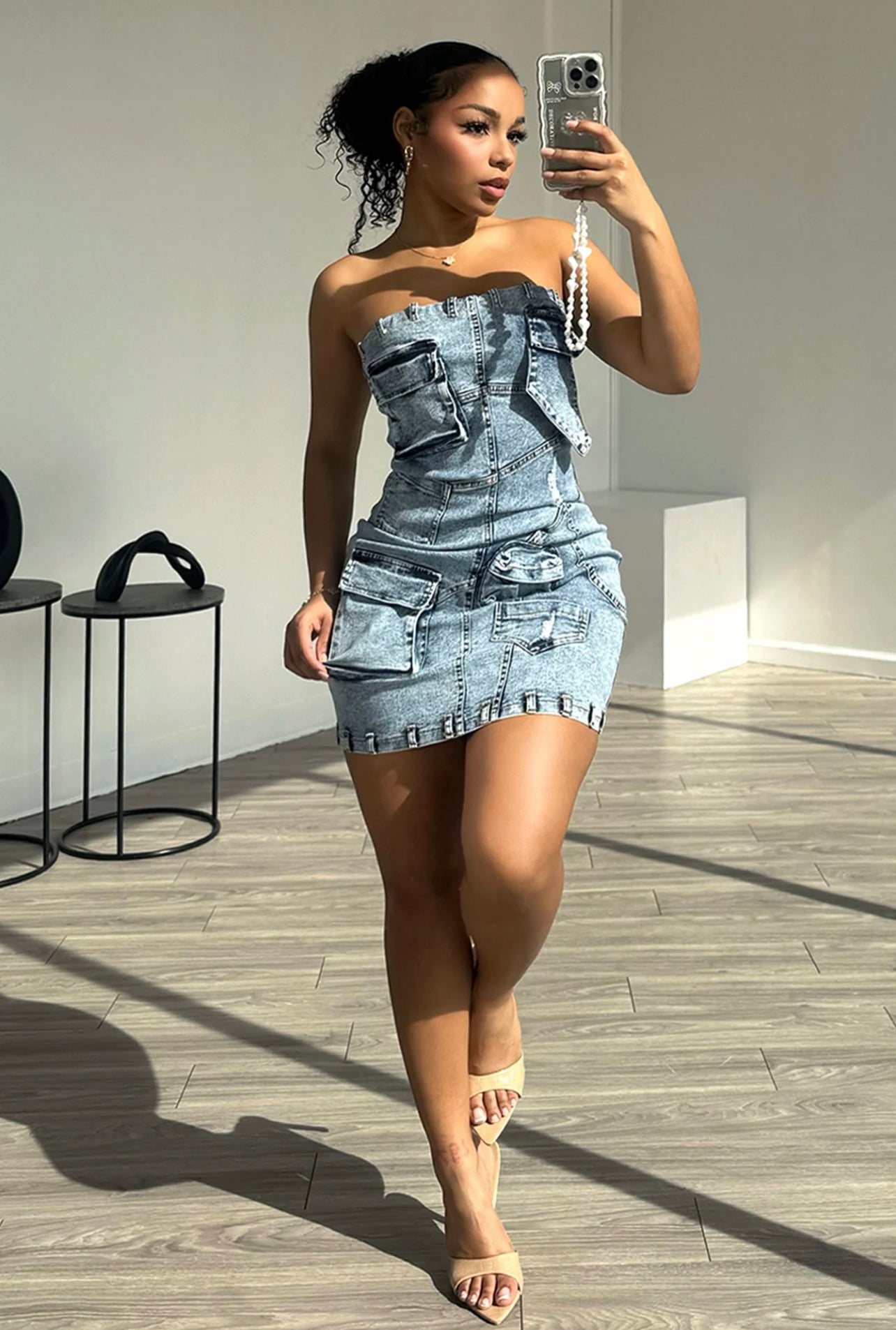 Hot pockets denim mini dress Rithz Styles Hot pockets denim mini dress Rithz Styles