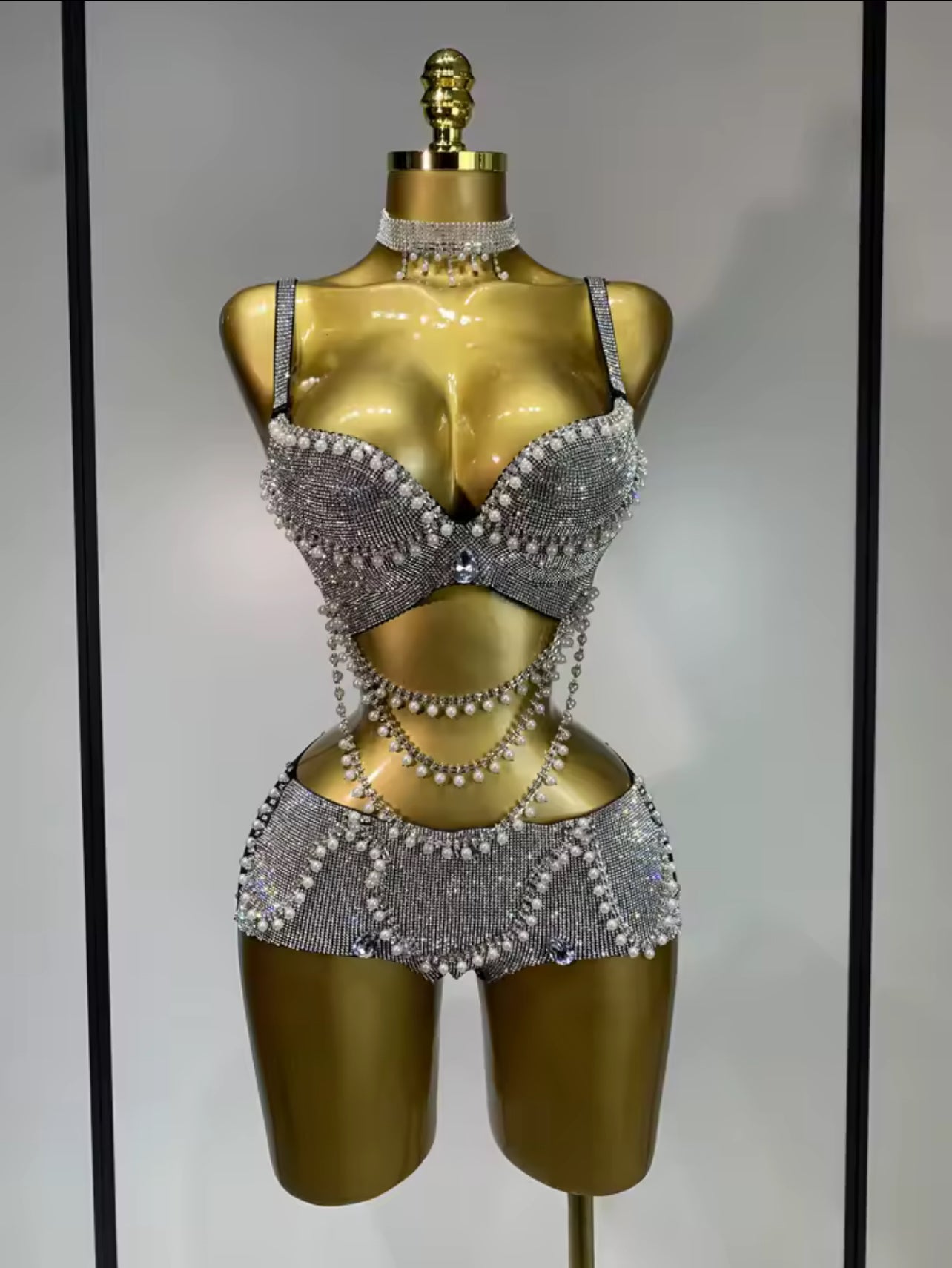 Diamai studded crystals shorts set