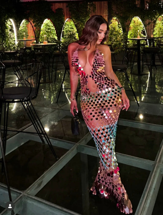 Quarisilli multi-disc color knit maxi dress