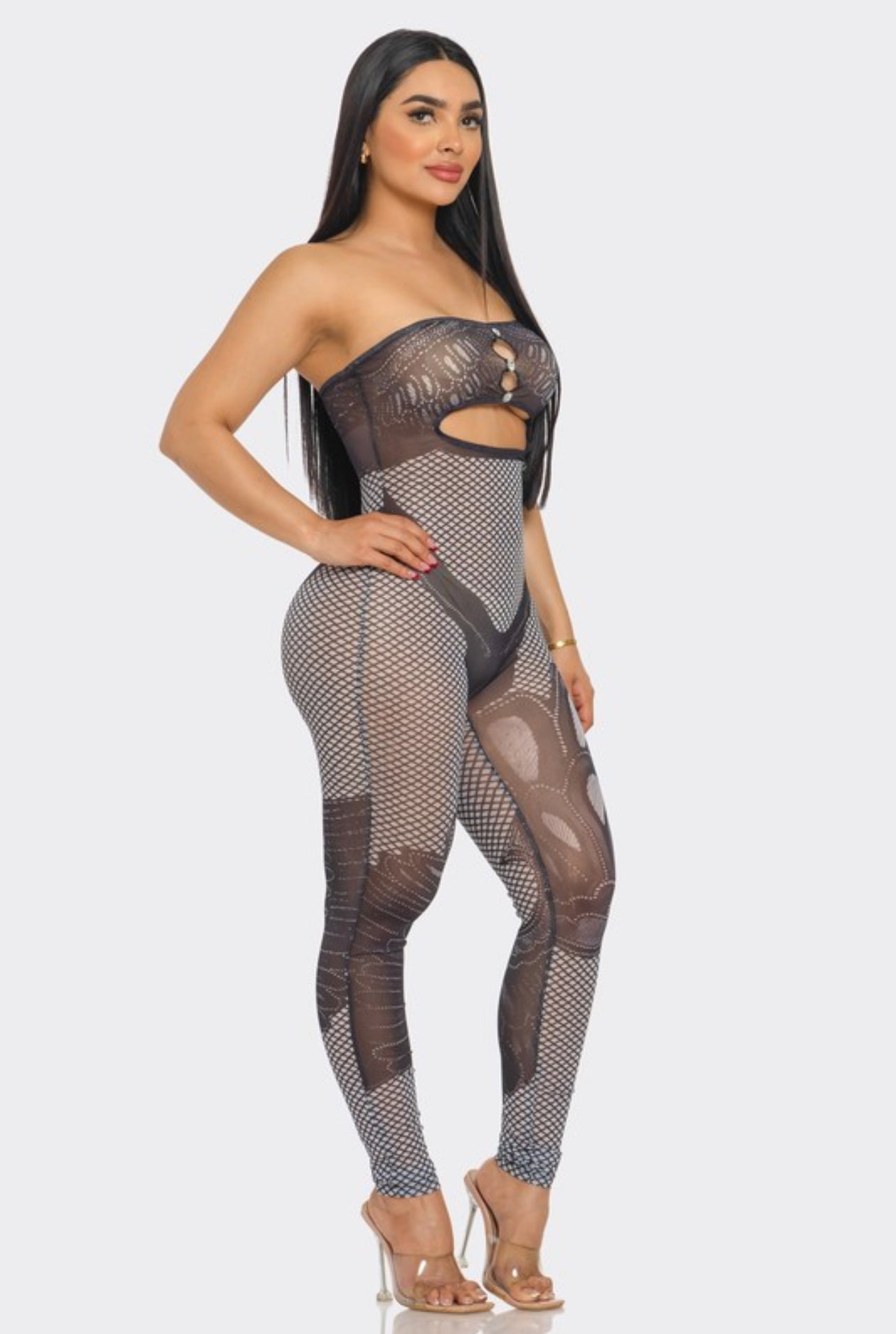 Greyscale bodystocking tube jumpsuit
