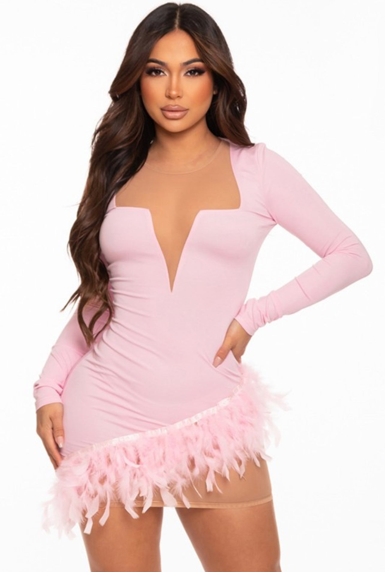 Melea V feather mini dress