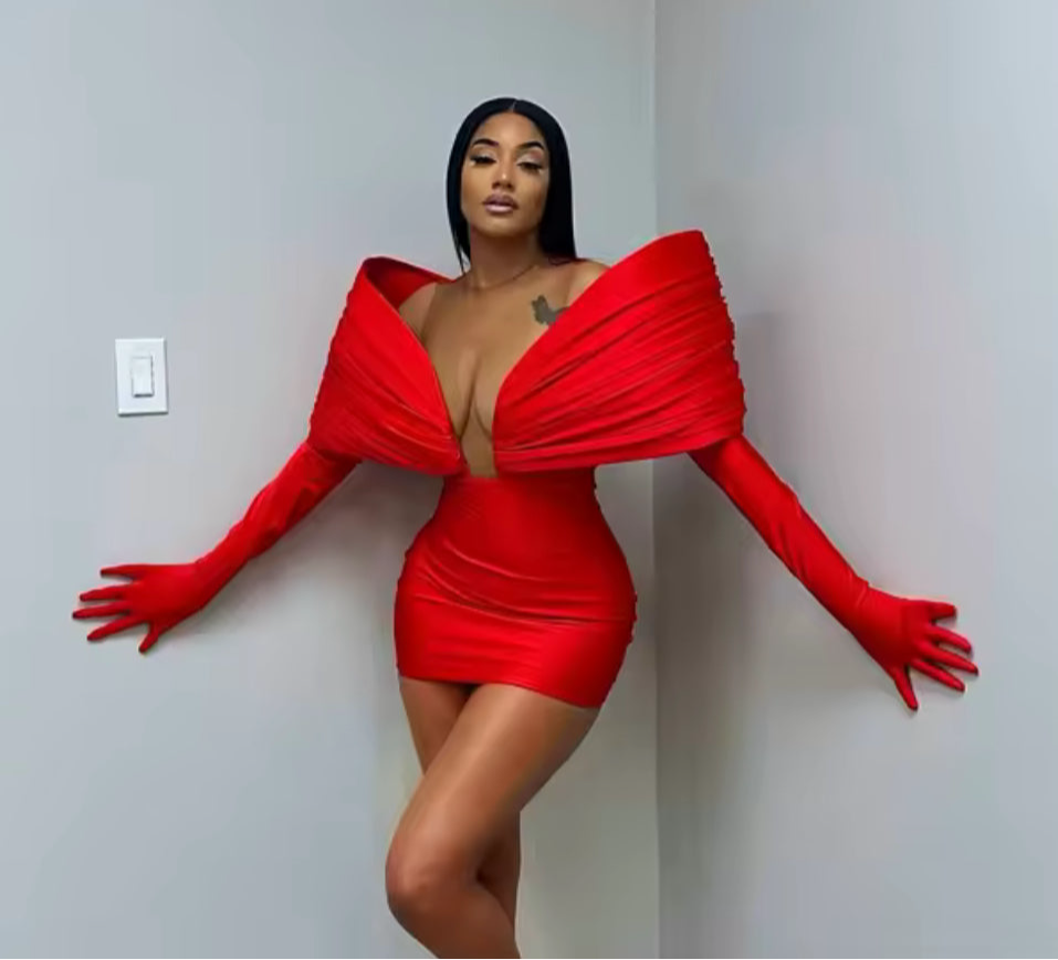 Yolleri V contour gloves mini dress