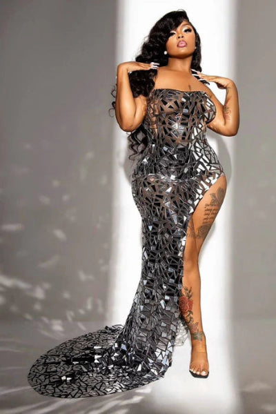 Mirroconi mirrors goddess high split gown