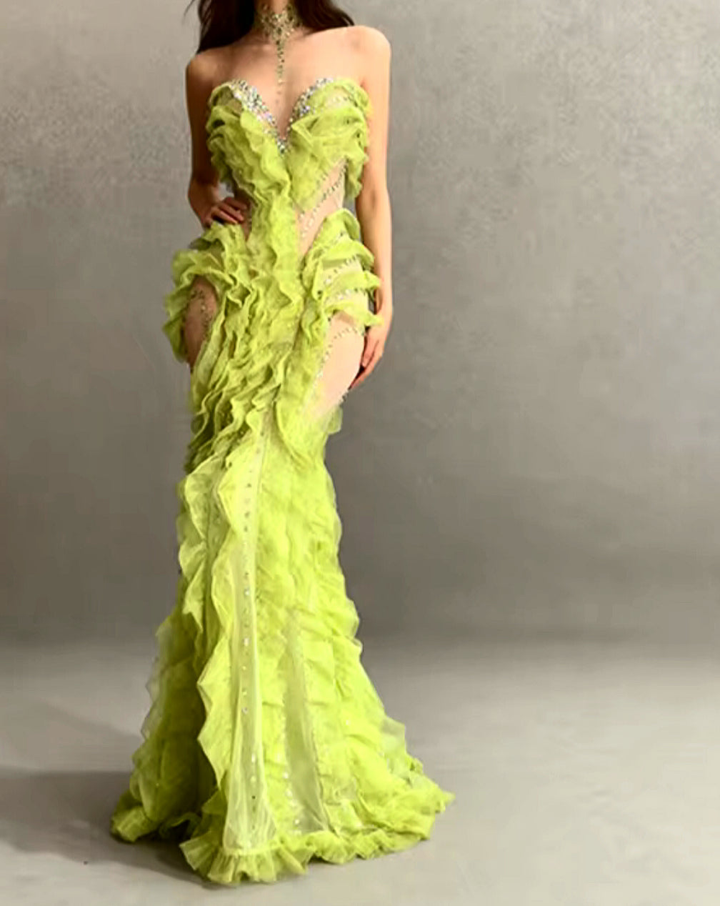 Grinveche choker sheer gown