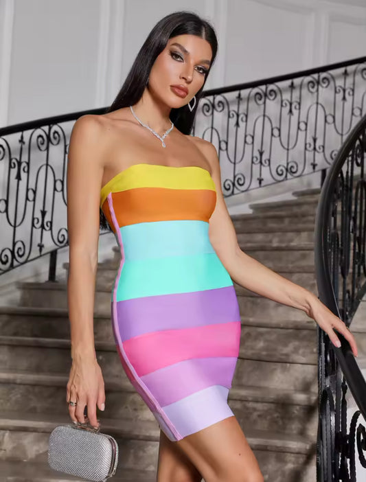 Color coded bandage mini dress