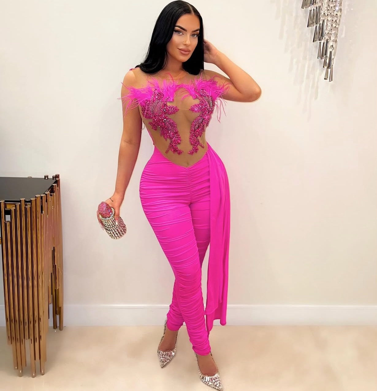 Neanna beaded sheer jumpsuit