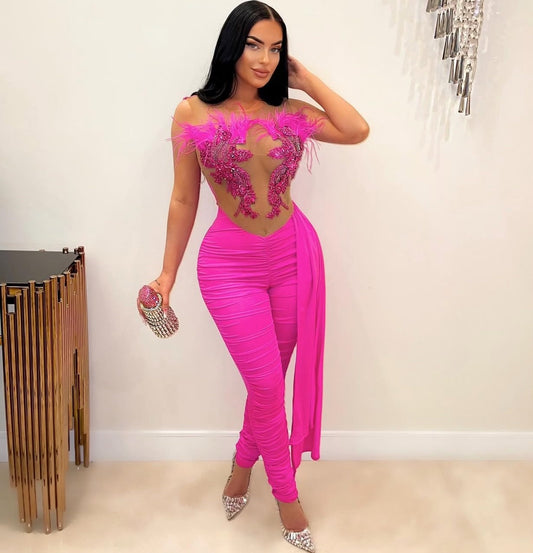 Neanna beaded sheer jumpsuit