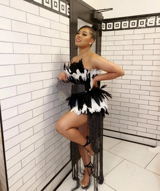 Reedhi feather out fringe mini dress