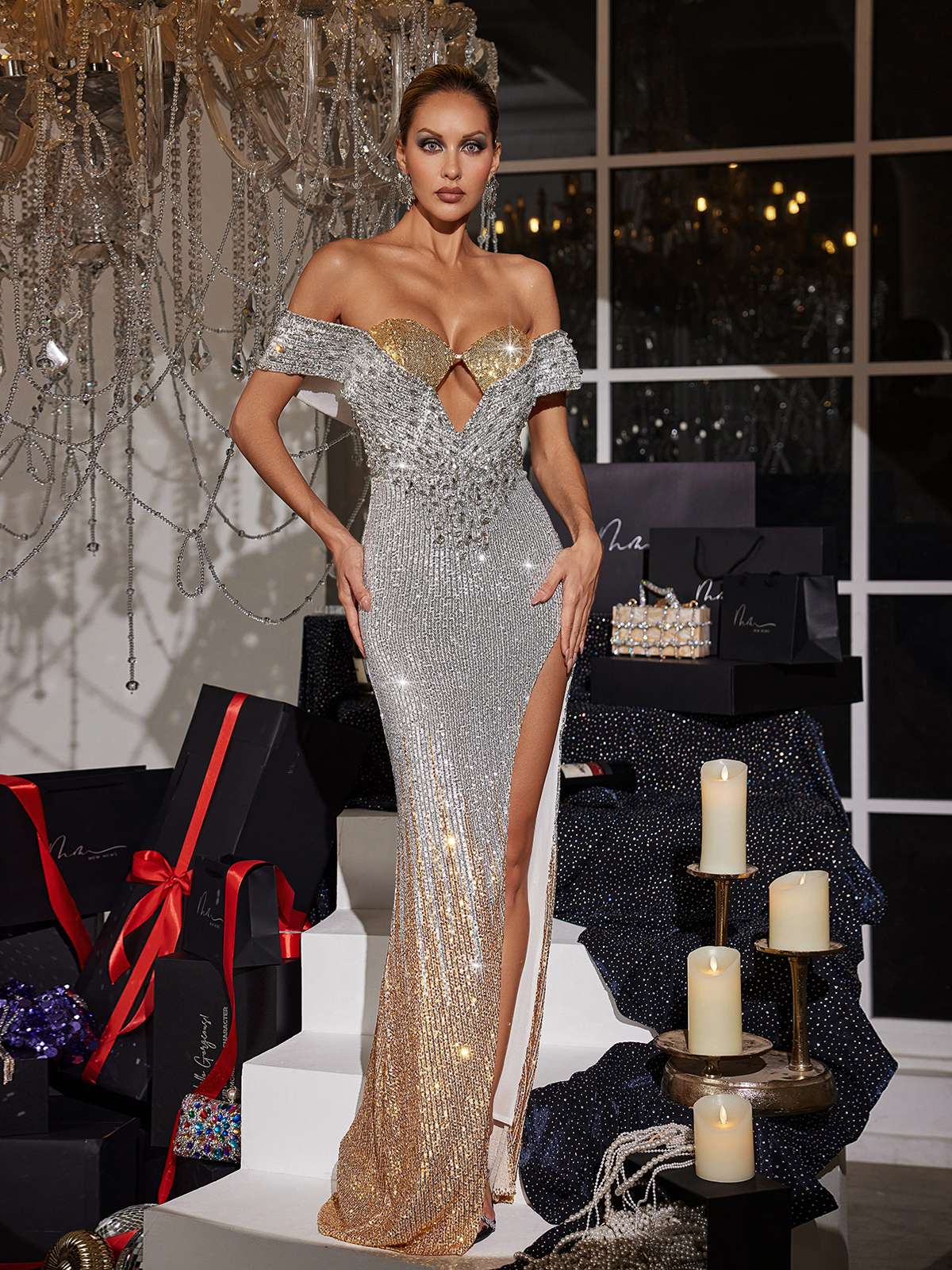 Briquin V sequin gown