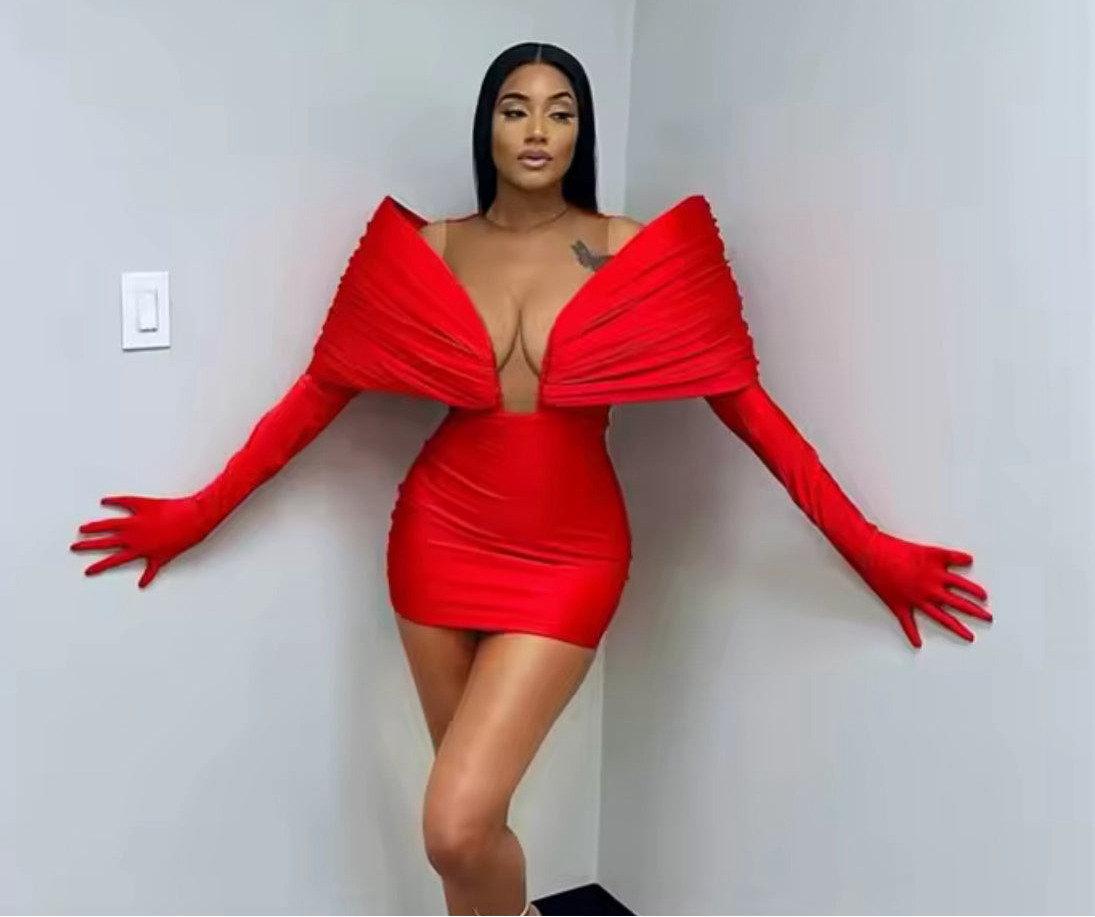 Yolleri V contour gloves mini dress