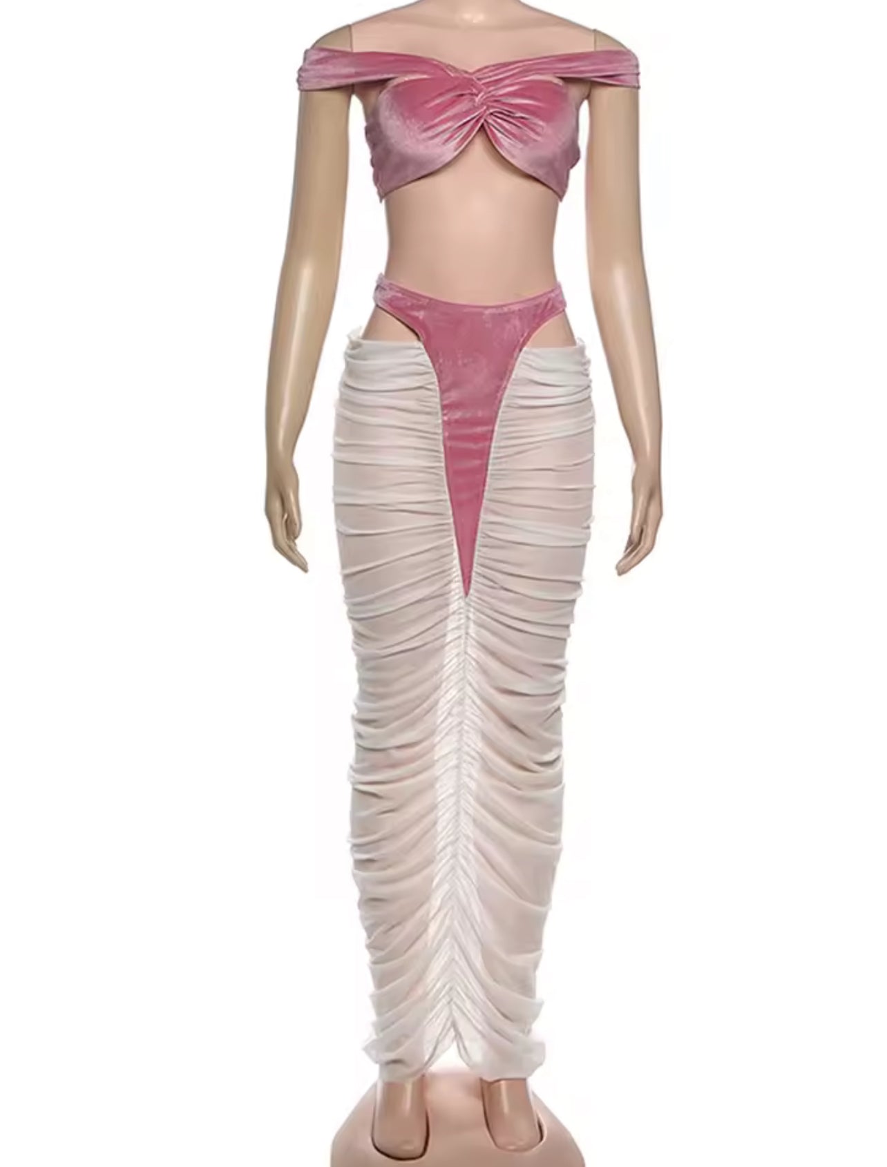 Rouxe coquette velve sheer skirt set- Dust Pink