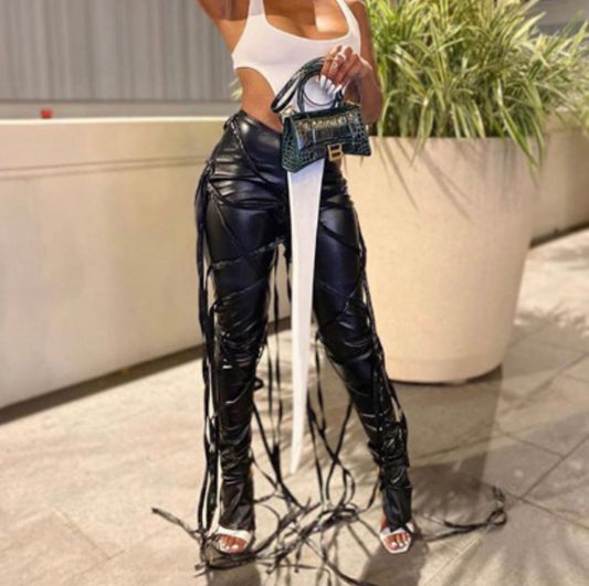 Shredded wildly leather pants