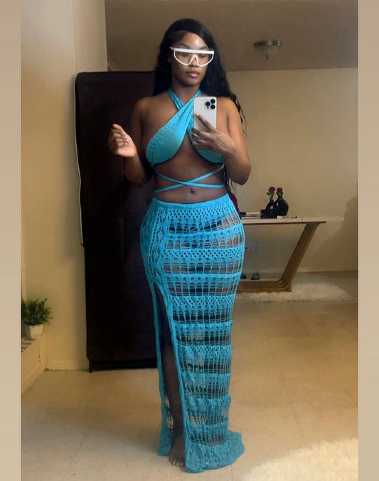 Daring blue coverup skirt set