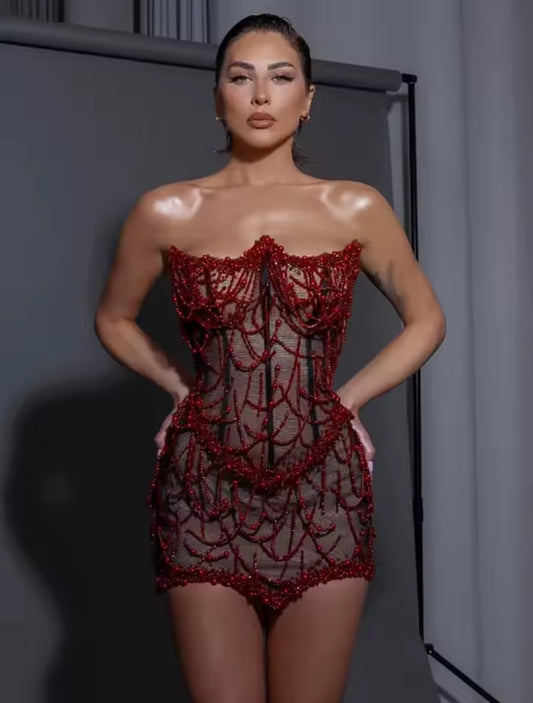 Welliris beaded concave mini dress