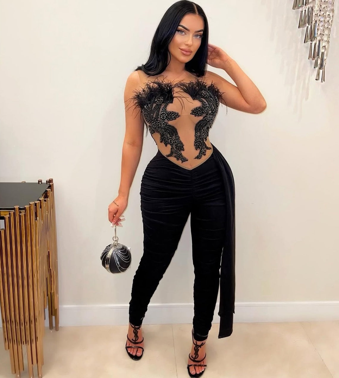 Neanna beaded sheer jumpsuit
