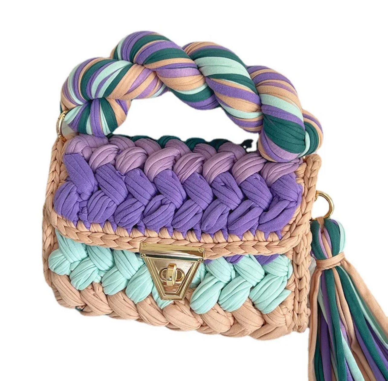 Colorfill weave tassel purse