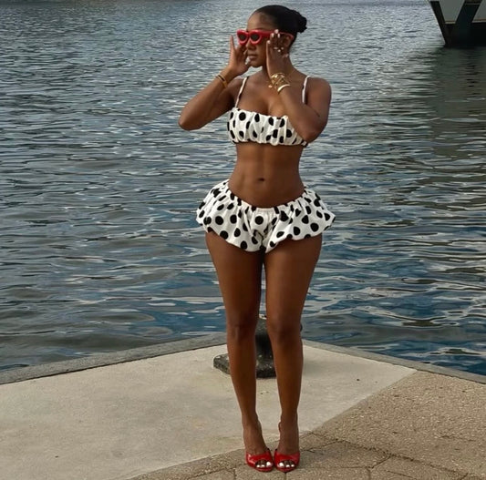 Polka donna poof shorts set