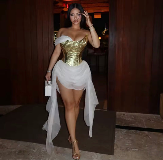 Egyptian goddess gold-guard fleece dress