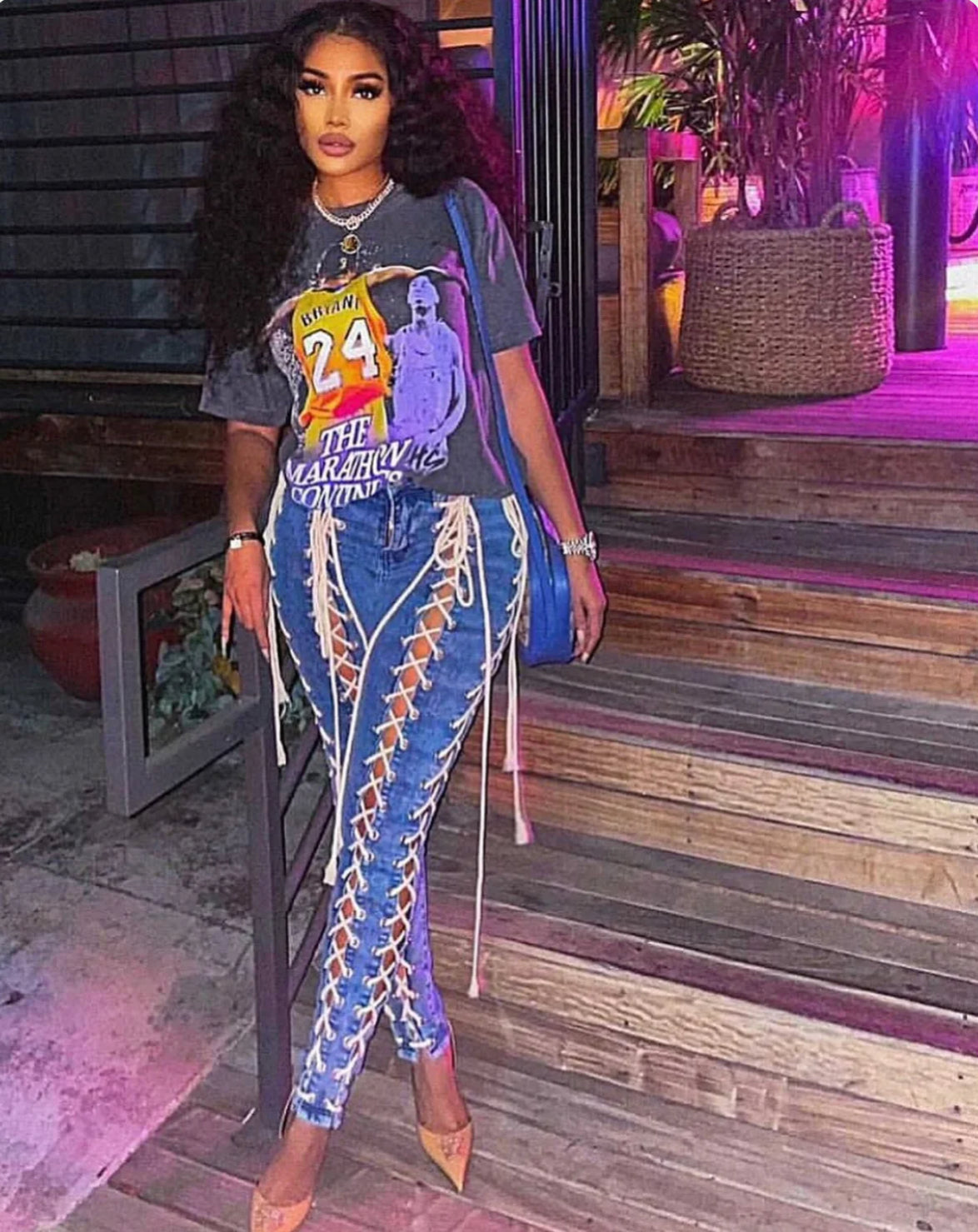 Laced me up rope denim pants