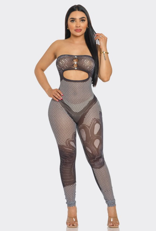 Greyscale bodystocking tube jumpsuit