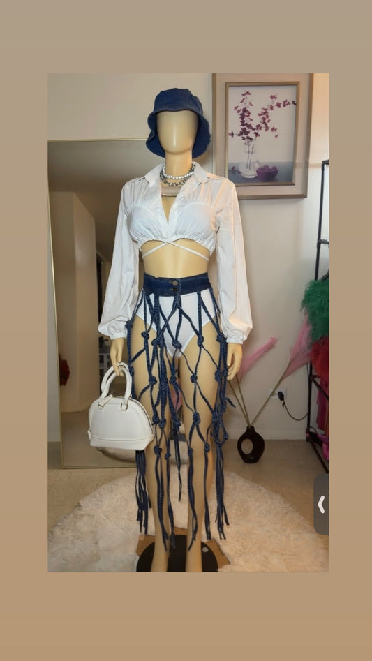 Dream-catcher denim coverup skirt