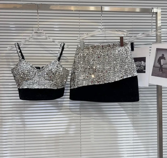Sparkle silver lining construct skirt set