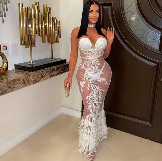 Yashivi frost choker fur gown