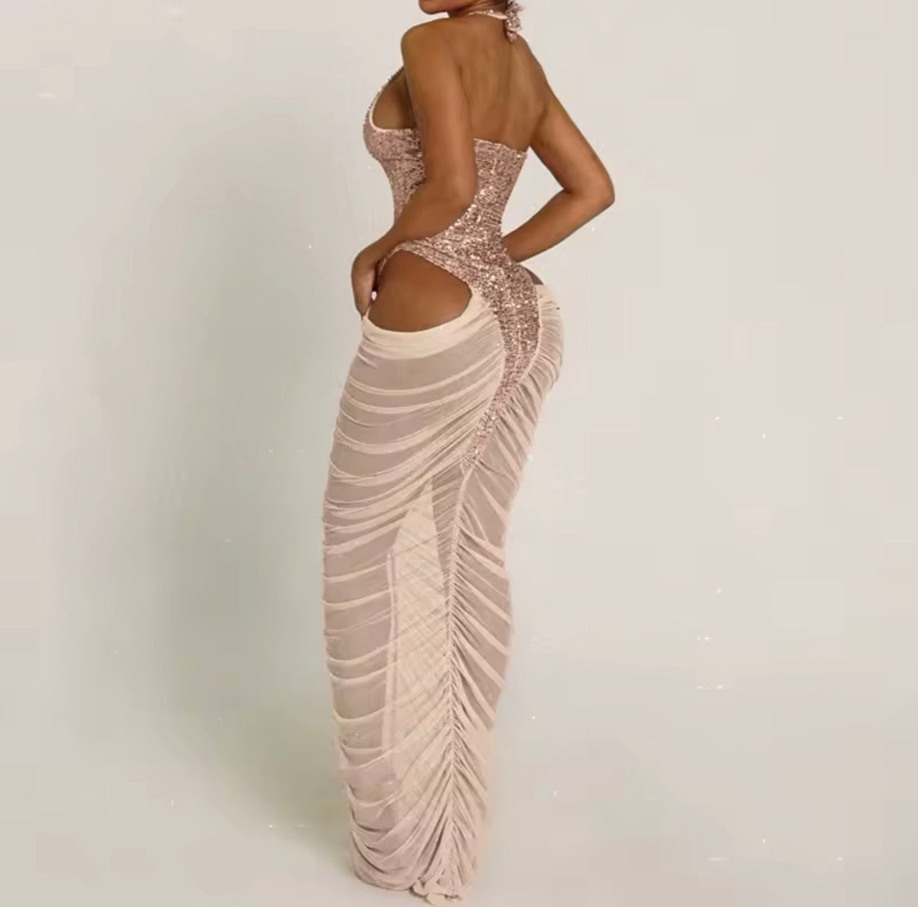 Revianne hip-cut sequin ruched dress