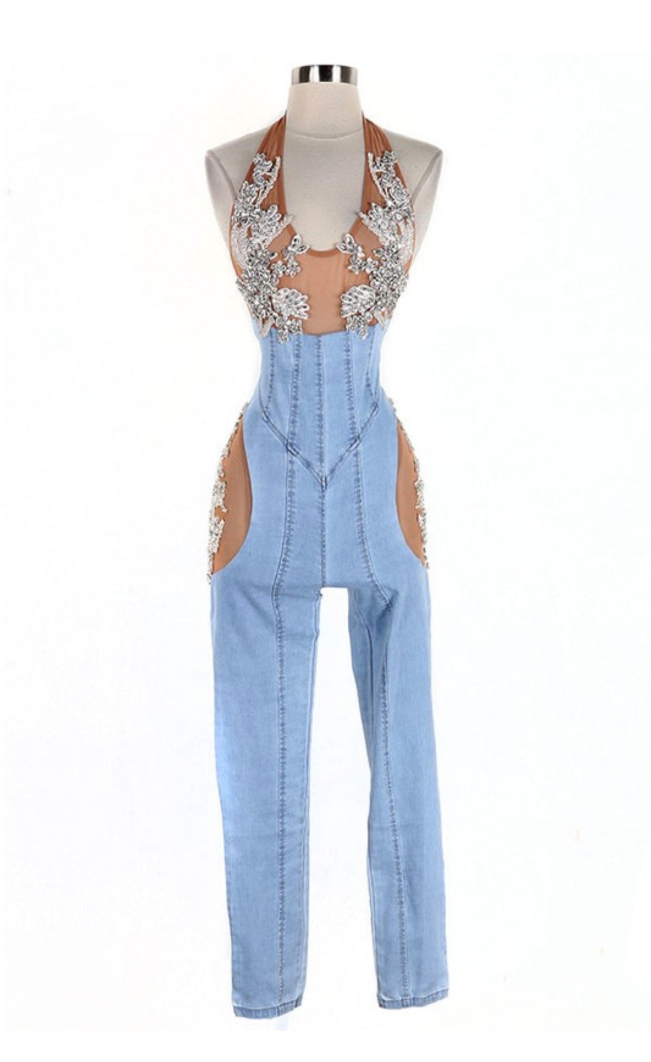 Tenhini denim crystal jumpsuit