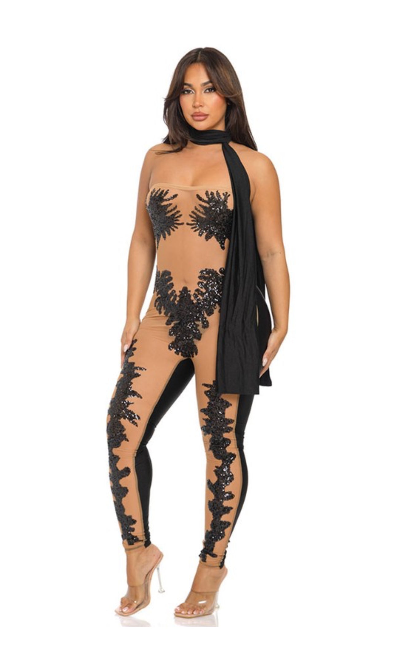 Yokvici sequined neck-tie jumpsuits