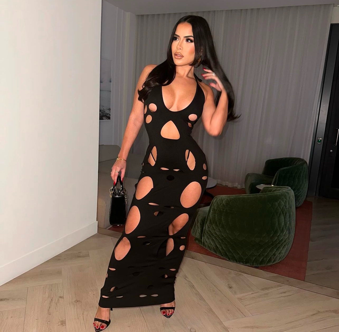 Holes in halter maxi dress