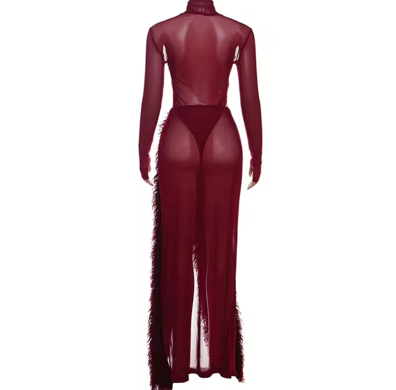 Olandri sheer fur long skirt set