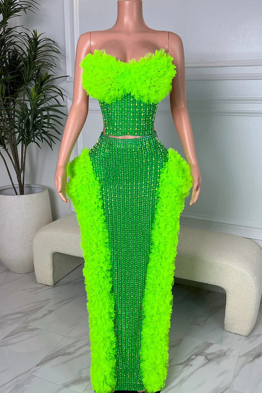 Greeviche gems scrunge skirt set