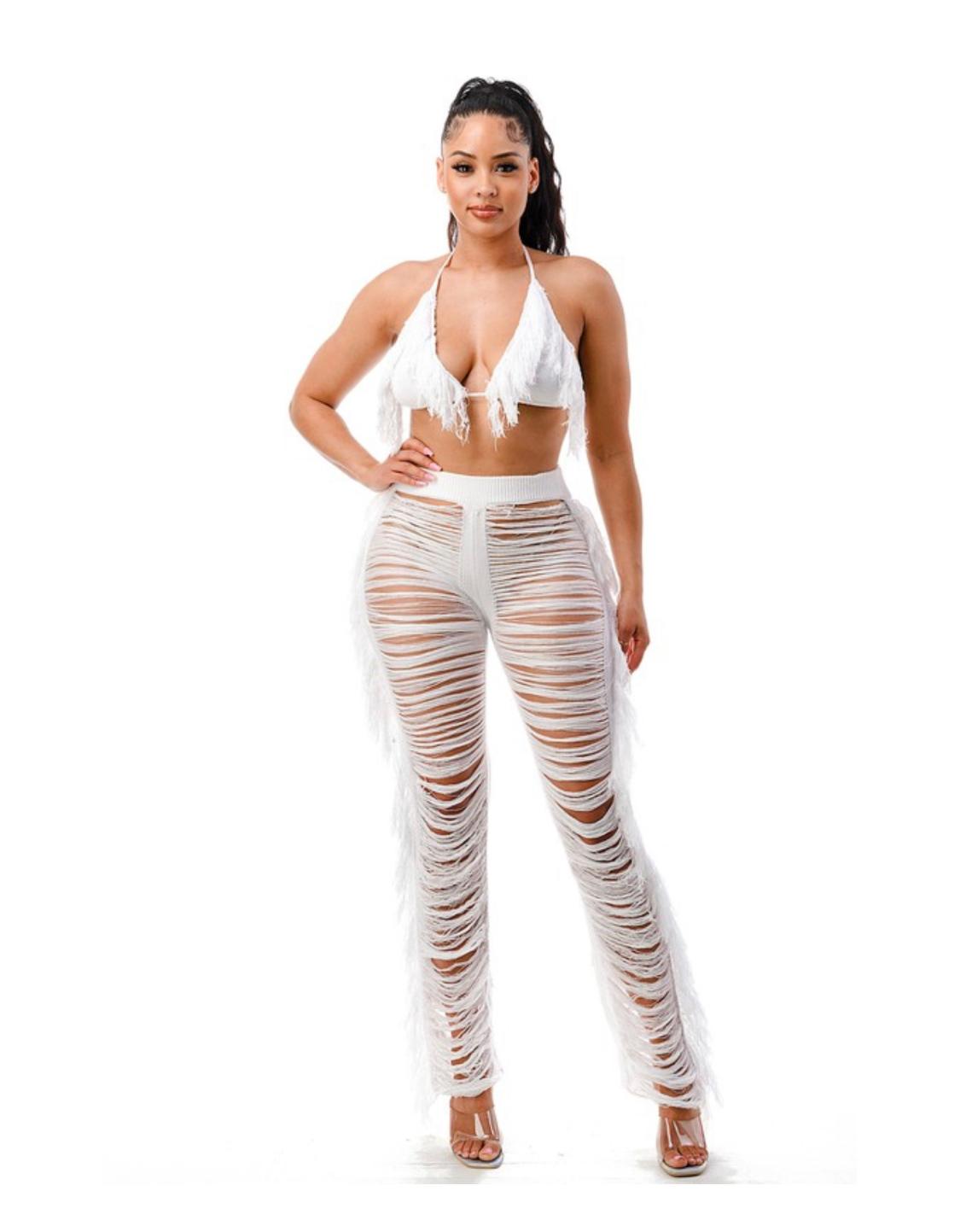 Tassel me distress pants set