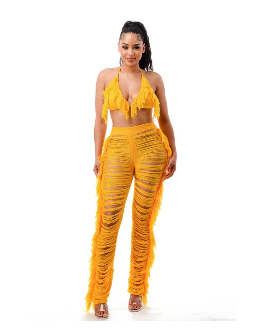 Tassel me distress pants set