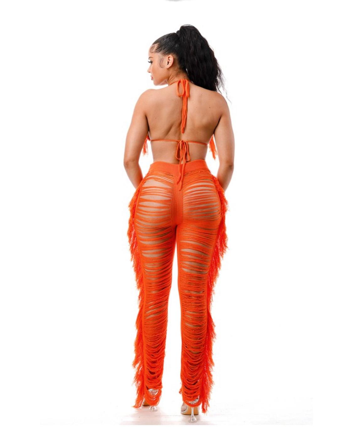 Tassel me distress pants set