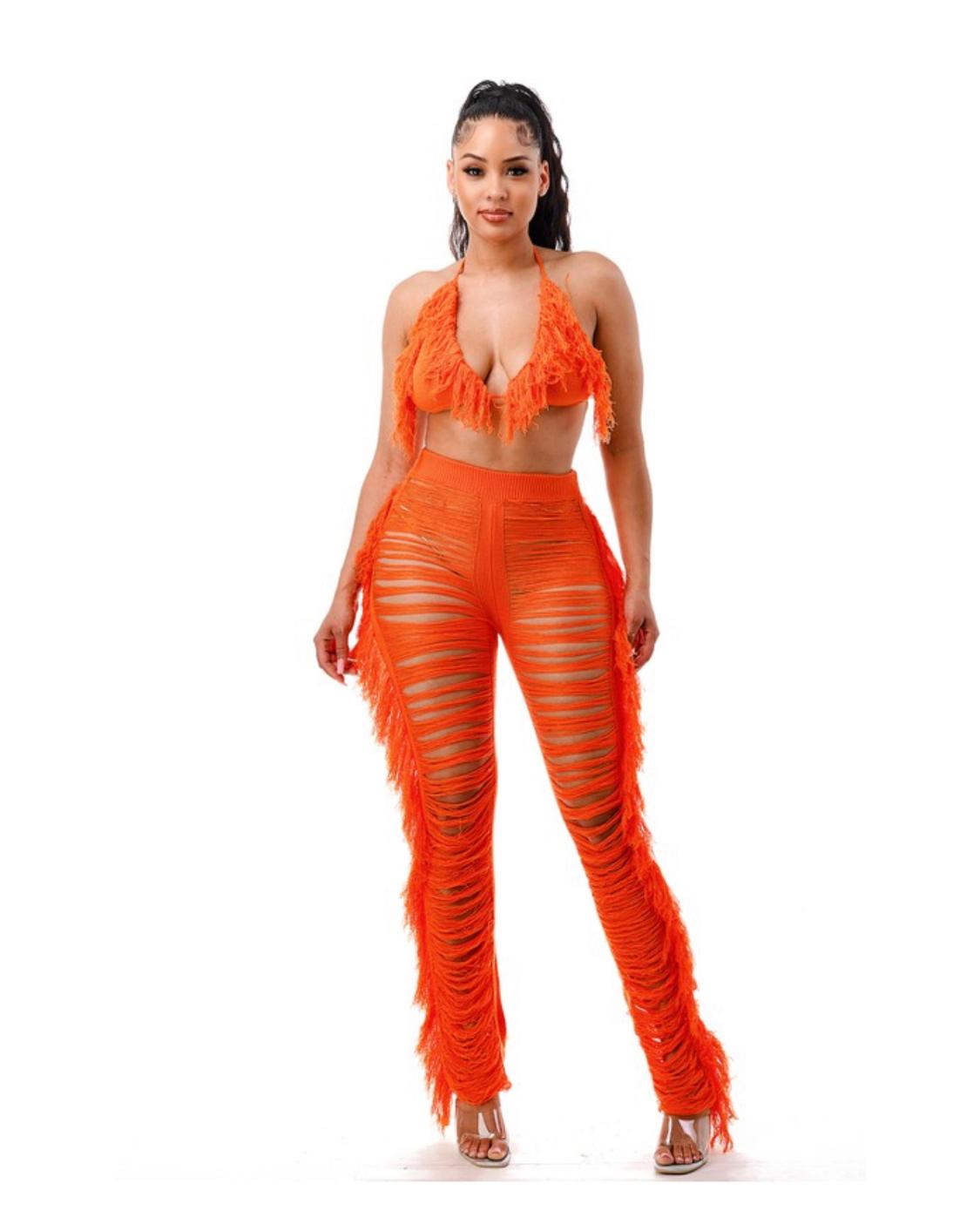 Tassel me distress pants set